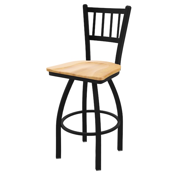 25" Swivel Counter Stool, Black Wrinkle, Nat Maple Seat